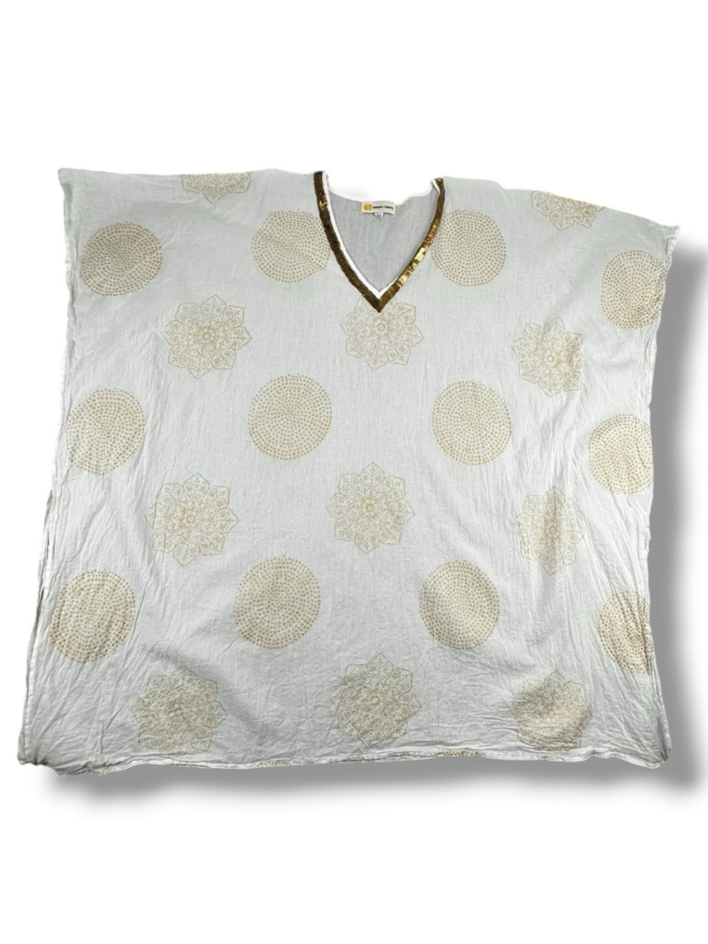 Giardino D’Oriente White & Gold Sheer Cotton Tunic Coverup Made in Italy OS